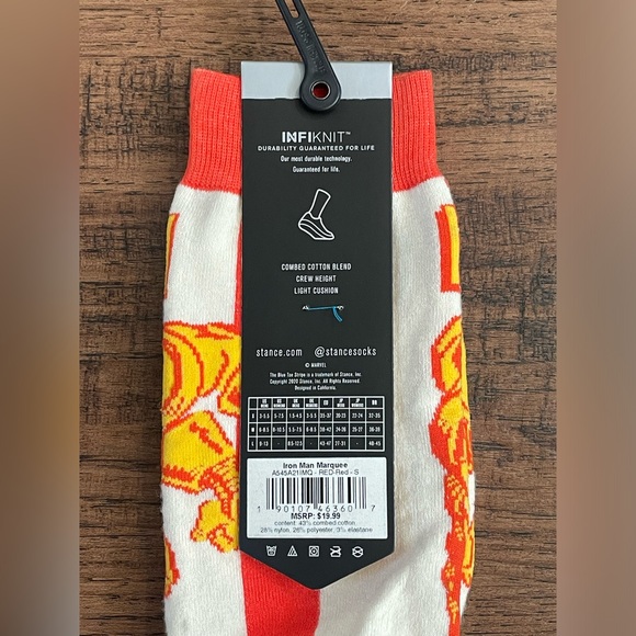 Stance Infiknit Casual Crew Socks ‘Iron Man’ (size mens S 3-5.5/wmns 5-7.5) - Picture 4 of 5